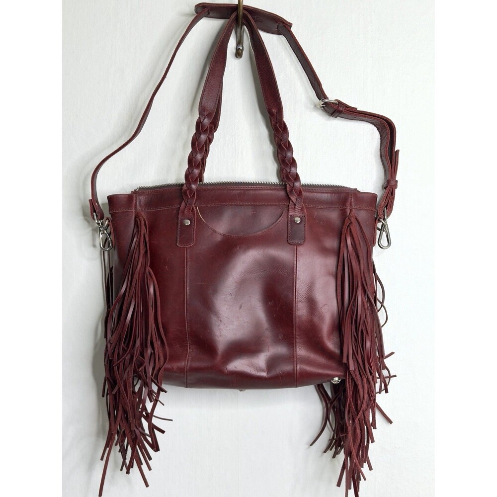 D&D Boho Festival Burgundy Full Grain Leather Fringe Sides Crossbody Strap